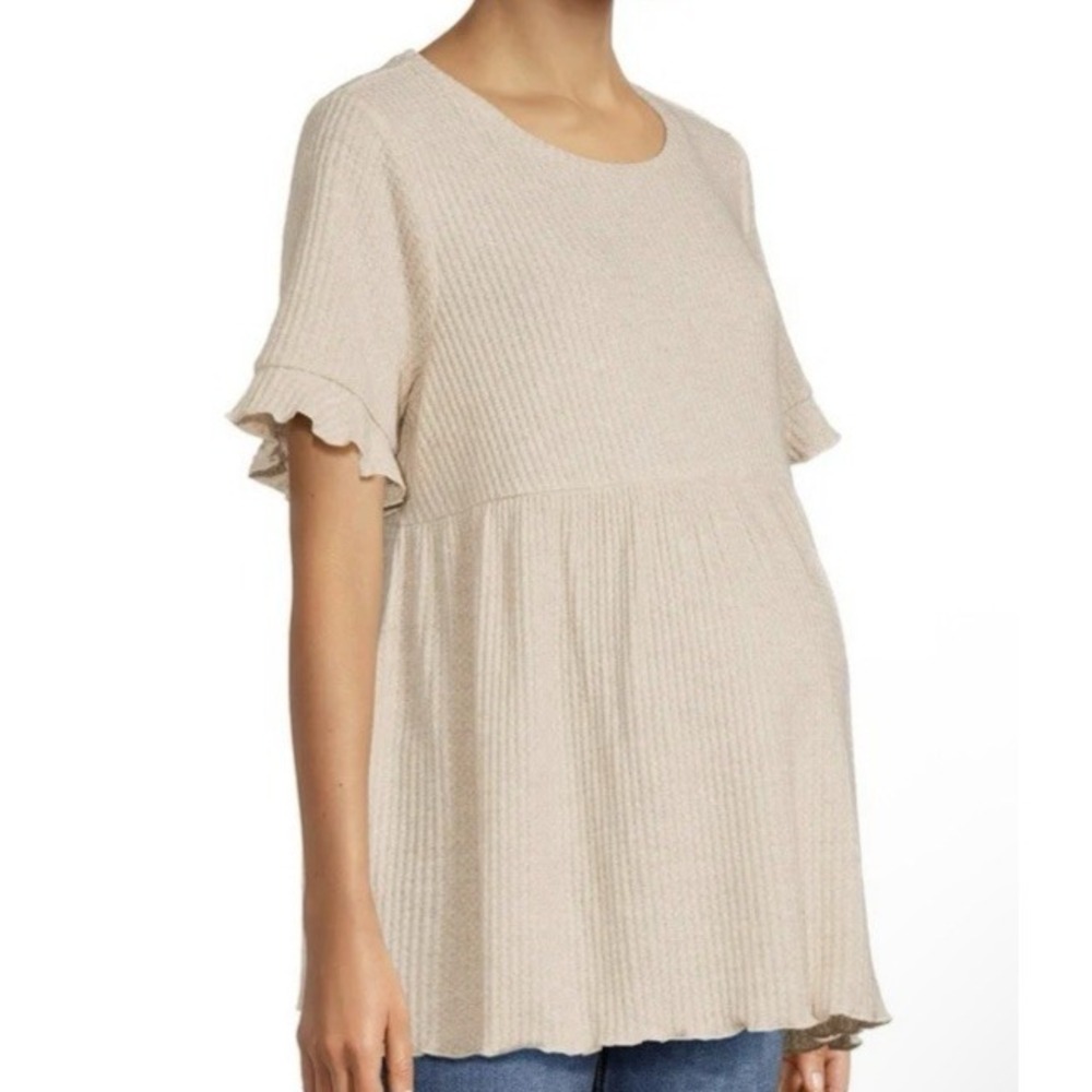 Women's Maternity Waffle Knit Babydoll Tunic Top Beige Large 12-14 Neutral Lagen